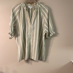 Time & True cream, grey & yellow striped top, (L)